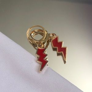 Red Lightning Bolt Huggie Earrings